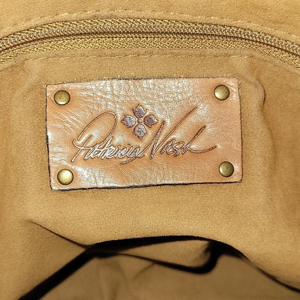 Patricia Nash Floral Appliqué Brown Leather Satchel Shoulder Bag Purse